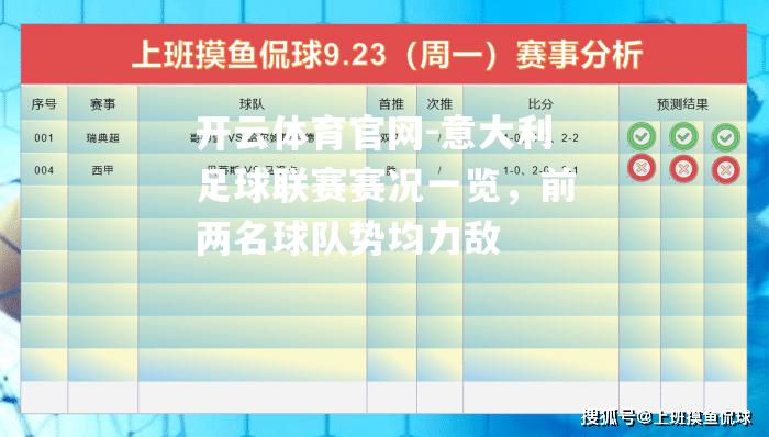 开云体育官网-意大利足球联赛赛况一览，前两名球队势均力敌